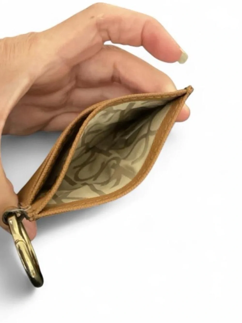 Calvin Klein Brown Leather Card Holder with Gold Keyring